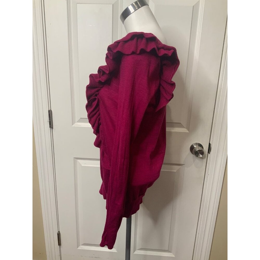 Moth Anthropologie Raspberry Red Wool Ruffle Square Neck Sweater, Size M - Picture 3 of 5